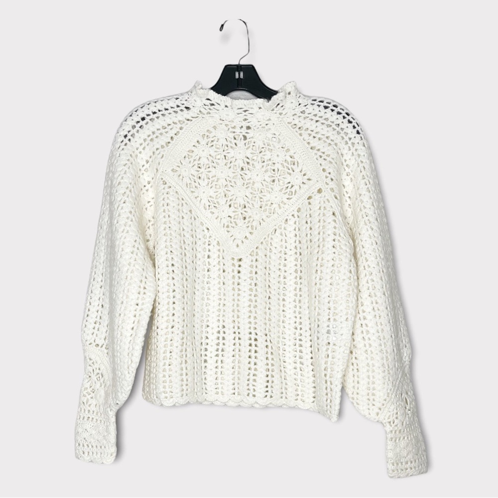 ba&sh Cream Crochet Open-Knit Long Sleeve Sweater - Picture 7 of 11
